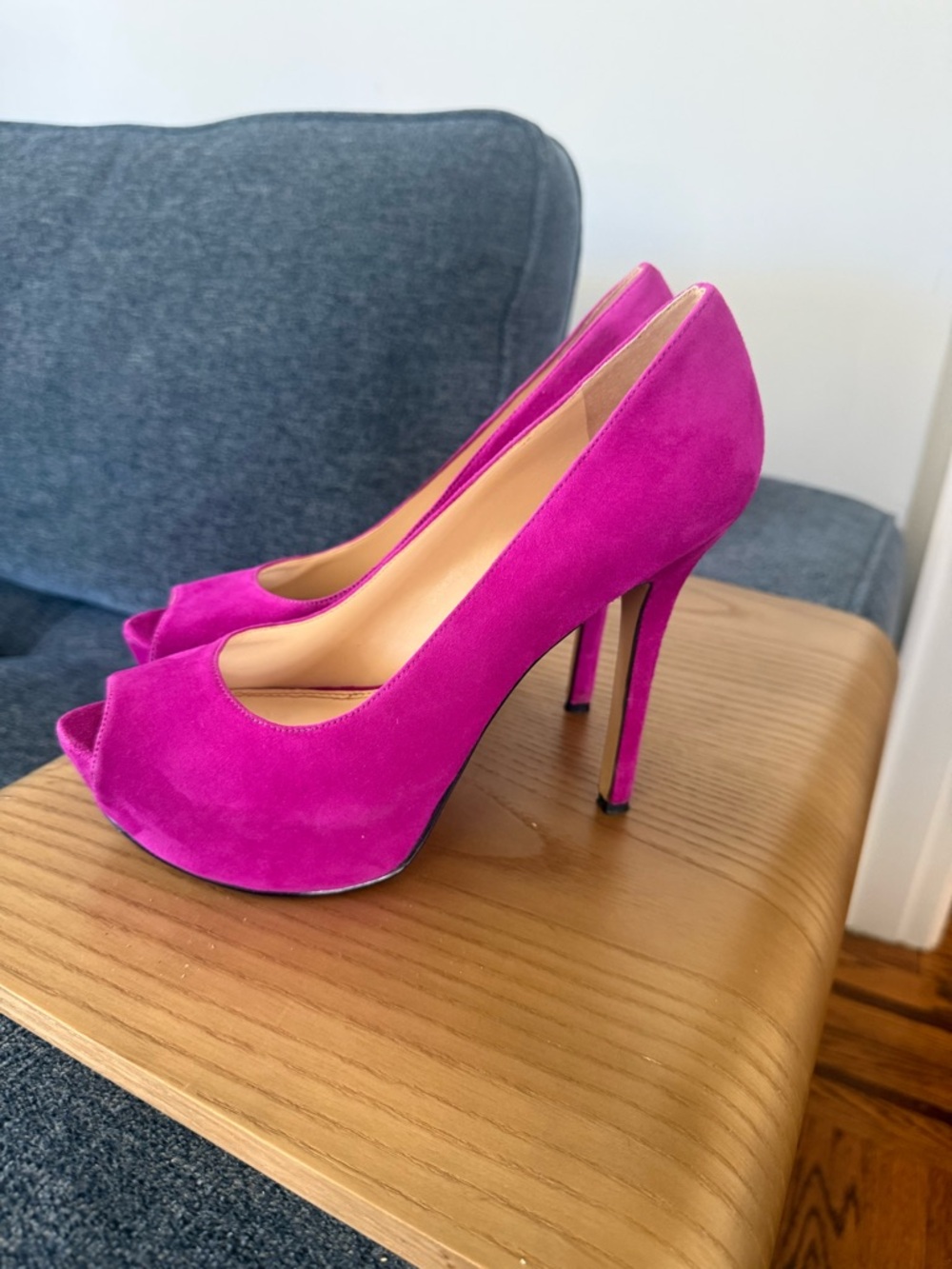 Enzo Angiolini Bright Fuchsia Suede Peep-Toe Pumps